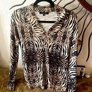 Roberto Cavalli animal print V neck top size 45 with gold piping